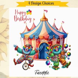 4 choix de modèles - carte d'anniversaire CLOWN/chapitre personnalisée - anniversaire fille/garçon - carte d'anniversaire colorée sur le thème du cirque - carte d'anniversaire enfant unisexe
