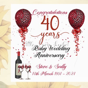 Tarjeta de aniversario de bodas de Rubí - PERSONALIZADA - Feliz ANIVERSARIO - Bodas de Rubí - 40 años de casados - 40 aniversario - Tarjeta de aniversario de Rubí - 40 aniversario