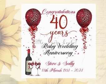Personalized Ruby Wedding Anniversary Card - 40th Anniversary