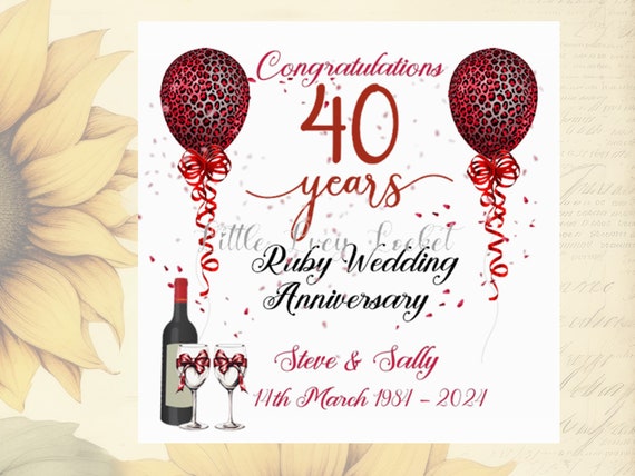 Biglietto Auguri 40° Anniversario Di Matrimonio – Rubino, Mamma E Papà, 15x15 Cm, Con Busta, Stampato In Inghilterra, Vuoto Dentro - 3