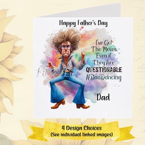 Tarjeta divertida para el Día del Padre - PERSONALIZADA - 4 diseños a elegir - Papá bailando - Tarjeta de broma para papá - Papá bailando disco - Tarjeta de humor para papá - Mal baile