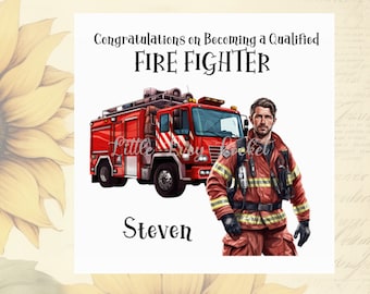 FIRE FIGHTER Congratulations Card-New Job-You Passed-Trained Fireman-Good Luck-Newly QUALIFIED Firefighter-Fire Crew-Emergency Services Card
