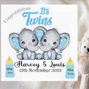 PERSONALIZED Twin Boy-New Baby Card- 5x5-Congratulations-Alter, Name & Gewicht- win BOYS Card- Geburtsglückwünsche-Twin Boys Card-TWINS Card
