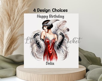Biglietto Di Compleanno Vintage Per Lei – Flapper Girls Art Déco Con Dettagli In Oro, Prodotto Nel Regno Unito