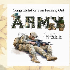ARMY Passing Out Card-PERSONALISED-Aquarell Bild-Soldat Feier Karte-Militärische Herzlichen Glückwunsch-Armee Abschluss Karte-Streitkräfte