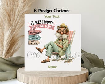 Leuke kaart voor oudere mannen: 6 ontwerpopties, gepersonaliseerd, bewerkbare groet, humor, grap, mannelijk, aquarelafbeeldingen