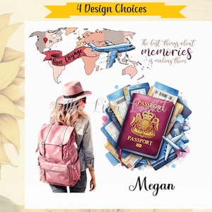 4 Design Choices-BON VOYAGE Card-PERSONALISED-Female-Map/Plane-Gap Year-Adventure-Passport-Travelling-Vacation-Journey-Destination-Good Luck