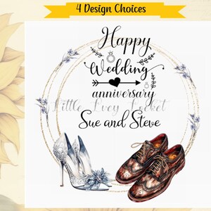 4 opciones de diseño: tarjeta de aniversario PERSONALIZADA, FELIZ ANIVERSARIO, tarjeta de aniversario con ZAPATOS, tarjeta de aniversario de bodas, aniversario de matrimonio