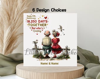 Golden Wedding Anniversary Card: 6 Design Choices, Personalised Greeting, 50 Years Married, Whimsical Couple