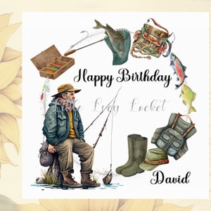 Carte d'anniversaire pêche-personnalisée-homme carte d'anniversaire-pêcheur carte-couronne de pêche avec équipement & homme pêche-carte d'anniversaire pour lui-poisson