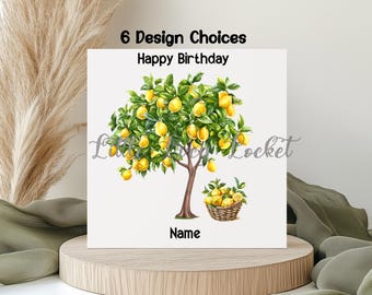 Lemons Birthday Card: 6 Design Choices, Personalised, Tree, Branch, Lemonade, Citrus Fruit, Mediterranean, Orchard, Grove