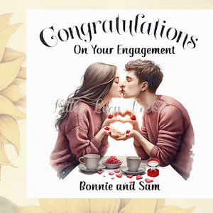 TARJETA DE COMPROMISO-Pareja besándose-PERSONALIZADA-Felicitaciones-Compromiso-Anillo de compromiso-Tarjeta de pareja-Se casarán-Pareja comprometida-Amantes-Amor