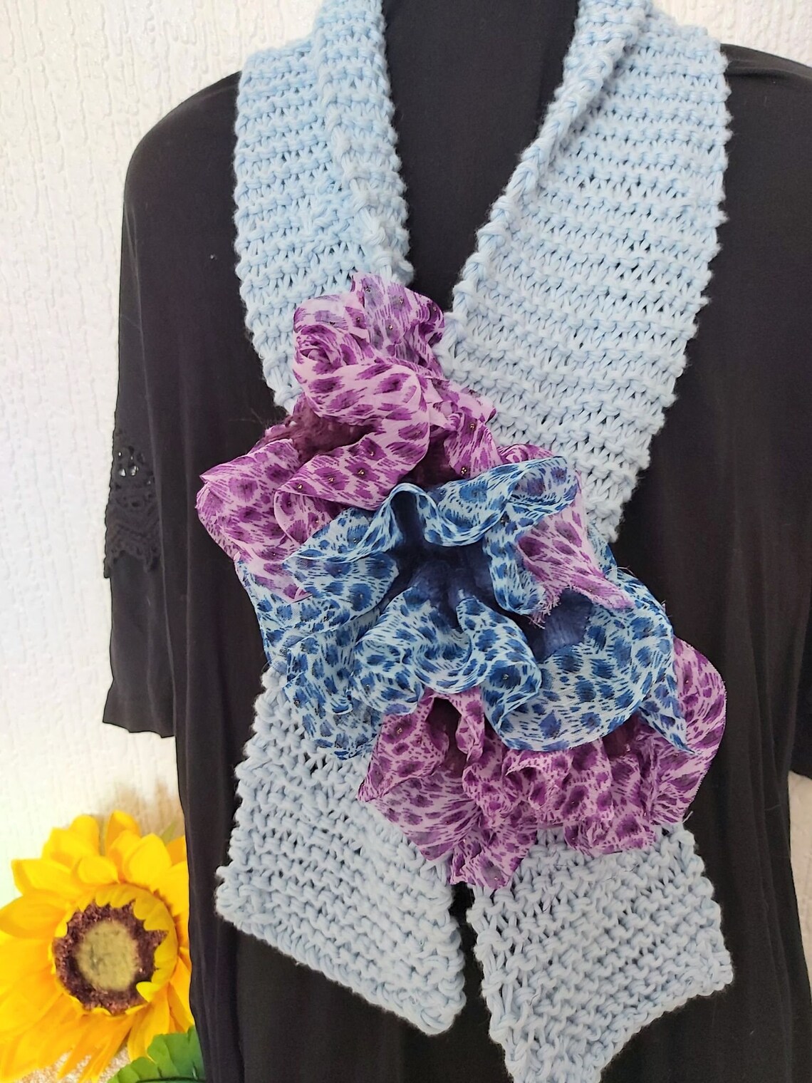 Hand Knitted Tippet Scarf Miss Marple Scarf Keyhole Scarf Etsy