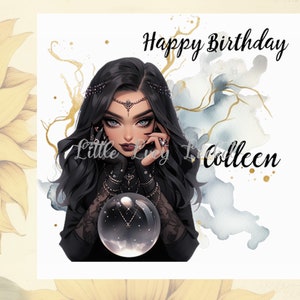 Carte d'anniversaire ANIME diseuse de bonne aventure-personnalisée-carte pour elle-mystique-manga-style anime-japonime-femme anniversaire-dessin animé-comic-personnage