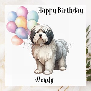 Bearded Collie Geburtstagskarte-PERSONALISIERT-Hund Geburtstagskarte-BEARDED COLLIE Geburtstagskarte-Bearded Collie mit Luftballons Karte-Dog Lover Card