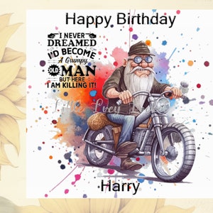 Tarjeta de cumpleaños personalizada para motociclista mayor, hombre mayor gruñón, ingenioso, humorístico, ingenioso, juego de palabras, cumpleaños masculino, tarjeta divertida para hombre mayor, papá, abuelo