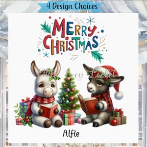4 Design Auswahl-ESEL Weihnachtskarte-PERSONALISIERT-Festliche süße Esel-Saisonale Maultier Karte-Tier Weihnachtskarte-Ass Weihnachten Faultier Karte-Schlitten