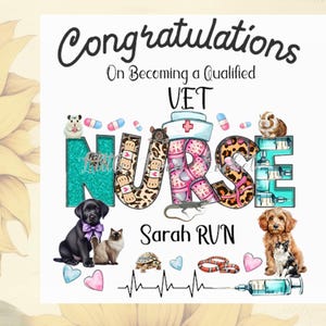 4 alternativ - gratulationskort till veterinärsjuksköterska - nytt jobb - kvalifikation - legitimerad veterinärsjuksköterska - examination för legitimerad veterinärsjuksköterska - nyutexaminerad veterinärsjuksköterska - djursjuksköterska - legitimerad veterinär D