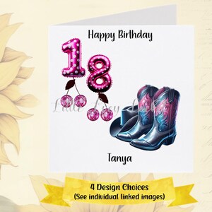 Tarjeta de 18.º cumpleaños - PERSONALIZADA - 4 diseños a elegir - Botas o sombrero de vaquero - Números de aluminio con estampado de corazón - Decimoctavo cumpleaños - Hija - Mujer