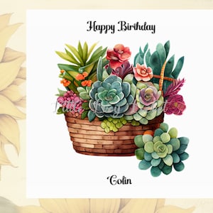 Carte d'anniversaire de plantes succulentes-personnalisé-arrangement de plantes succulentes-cactus-cactus-plante du désert-unisexe anniversaire-coloré cactus-plantes épineuses