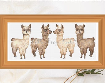 CROSS STITCH Chart-PDF-Alpacas in a Row-Chart Only-Black/White & Colour Charts Provided-Full Floss List-Alpaca Cross Stitch Pattern-Alpacas