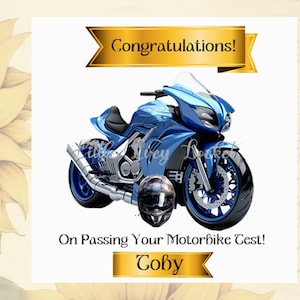 Motorrad-Testkarte-PERSONALISIERT-Glückwünsche, die Sie bestanden haben-Motorrad-Testkarte-Glückwunschkarte-Well Done-Biker Congrats-Bike / Helm