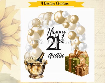 Personalized 21st Birthday Card: Watercolor Balloon Arch Design