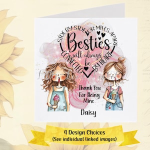 FREUNDSCHAFT-Karte-PERSONALISIERT-4 Designauswahl-Side-by-Side oder Miles Apart Besties werden immer mit dem Herzen verbunden-Bester Freund-jeder Anlass