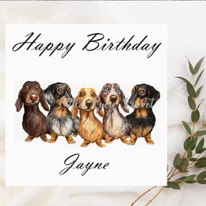 Dackel Geburtstagskarte-PERSONALISIERT-Dackel in einer Reihe-Dachshund Geburtstagskarte-Dog Lover Karte