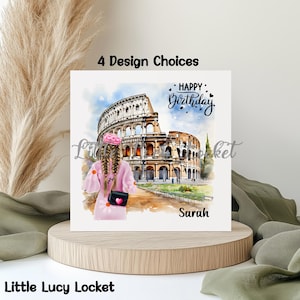 ITALIAN Themed-PERSONALISED Birthday Card-4 Design choices-Watercolour Italian Sights-Sightseeing Girl-Rome-Female Birthday Card-Rome-Trevi