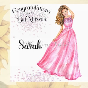 Carte de célébration-personnalisé-carte Bat Mitzvah-Félicitations-Mazel Tov-BAT MITZVAH carte-carte de célébration juive-Adolescente Bat Mitzvah