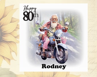 Personalised 80th Birthday Card-EIGHTY-Eightieth Birthday Card-80-Biker-Card for 80th-Male 80th Birthday Card-Named Card-80th card for him