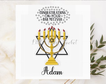 Celebration Card-PERSONALISED-Bar Mitzvah Card-Congratulations-Mazel Tov-BAR MITZVAH Card-Jewish Celebratory Card-Star of David-Good Luck