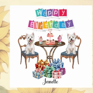 Carte d'anniversaire West Highland Terrier-personnalisé-Anniversaire des Westies Tea-Dog amateur d'anniversaire Terrier Tea Party carte d'anniversaire-Anniversaire Westie