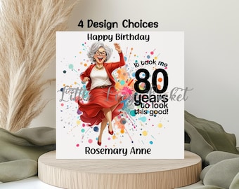 Tarjeta de 80 cumpleaños personalizada para mujer, 4 diseños, divertida tarjeta de edad, juego de palabras, ingeniosa, octogenaria, 80 años, abuela, abuela, mamá.