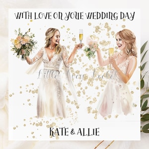 Mrs & Mrs WEDDING Card-PERSONALISED-Braut und Braut-Gay Hochzeit Day Card-Hochzeitskarte mit Namen-Mrs und Mrs Card-Two Brides-Glückwunsch
