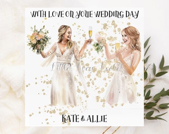 Mrs & Mrs WEDDING Card-PERSONALISED-Braut und Braut-Gay Hochzeit Day Card-Hochzeitskarte mit Namen-Mrs und Mrs Card-Two Brides-Glückwunsch