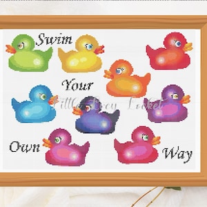 CROSS STITCH Chart-Colourful Rubber DUCKS-Chart Only-200x128-Rainbow Ducks X Stitch Chart-Quack X Stitch-Bath Cross Stitch-Duck X Stitch