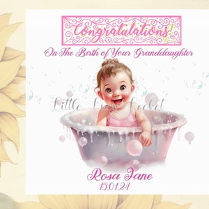 Nueva tarjeta NIETA - PERSONALIZADA - Tarjeta de felicitaciones para abuelos - Bebé recién nacido - Es una niña - Acuarela Bebé - Abuela - Abuelo - Nan - Niñera