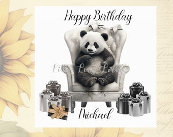 Personalized Panda Birthday Card: Black and White Animal Design