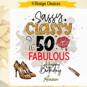 50. Geburtstagskarte-PERSONALISIERT-Sassy Classy Fiftieth-Female 50th-4 Design Auswahl-Leopard Print Schuhe/Stiefel/Accessoires-Feminine 50