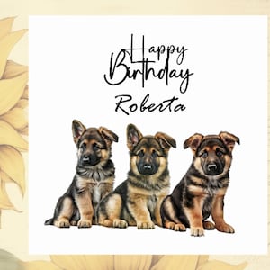 Carte d'anniversaire de chiots bergers allemands - carte personnalisée - image aquarelle - chiots bergers allemands de suite - carte d'anniversaire pour amoureux des chiens - carte d'anniversaire alsacienne pour chien