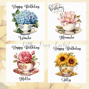 Tarjeta de cumpleaños con forma de taza de té FLORAL - Cumpleaños de mujer - 4 diseños - Magnolia - Hortensia - Girasoles - Rosa - Tarjeta de cumpleaños floral - Cumpleaños de mamá - Cumpleaños con flores