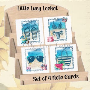 Beach Fashion-Set of 4 Note Cards-Blank Cards-Any Occasion-Thank You-Invitation-Happy Birthday-Get Well-Notelet-Thinking of You-Coastal Note