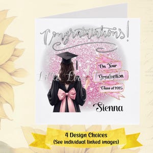 GRADUATION Card-4 Design Choices-PERSONALISED-Female Graduation Card-Girl in Mortar Board/Gown- Congratulations Graduate-Daughter Grad-Pink