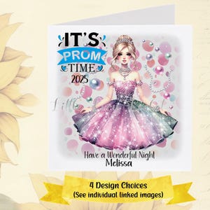 PROM Karte-4 Design Auswahl-PERSONALISIERT-Blonde Mädchen-Tochter Abschlussball Karte-Weiblicher Abschlussball-Abschluss-Abschlussball Königin Karte-Enkelin-Nichte-Pink / Blau