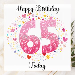 65.Geburtstagskarte-PERSONALISIERT-große 6/0-Pink-in hübschem Blumenreif-65.Geburtstag-65.Geburtstagskarte für Sie-Floral 65.Karte