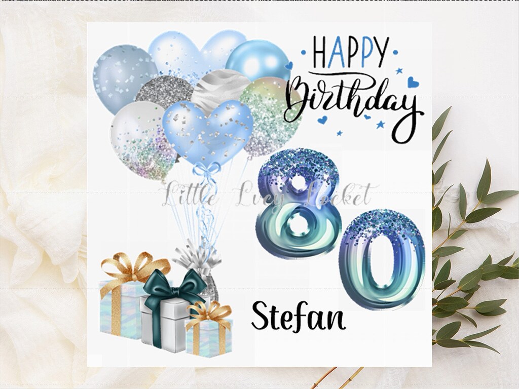 Biglietto Auguri 80° Compleanno Con Palloncini Dorati E Neri – Con Busta – Vecchia Inghilterra FSC