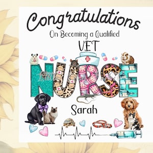 4 alternativ - gratulationskort till veterinärsjuksköterska - nytt jobb - kvalifikation - legitimerad veterinärsjuksköterska - examination för legitimerad veterinärsjuksköterska - nyutexaminerad veterinärsjuksköterska - djursjuksköterska - legitimerad veterinär C
