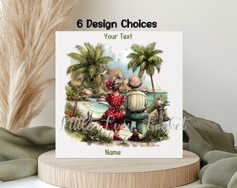 Tarjeta de felicitación playera para parejas con un toque original: Escena costera en acuarela, felicitación personalizada, 6 diseños.